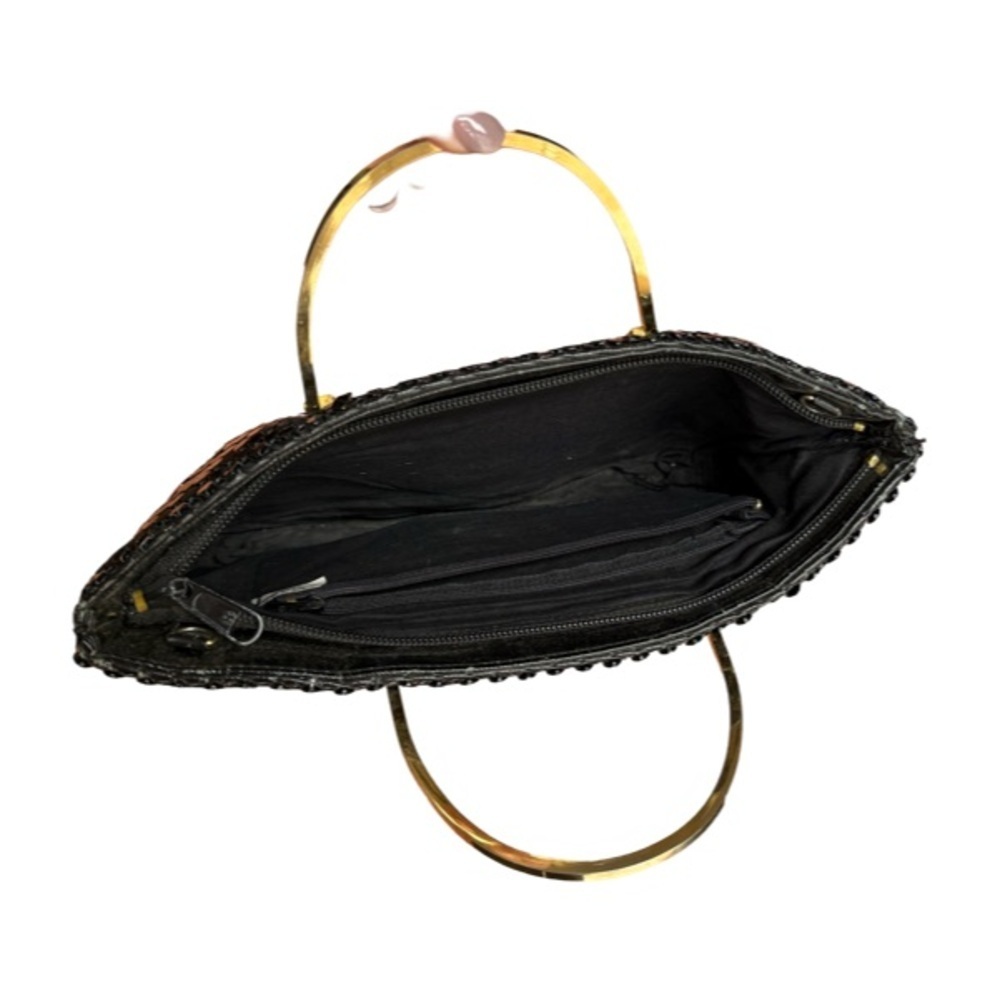 Vintage Elegant Black Metallic Mesh Evening Bag w/ Gold Handles - Picture 3 of 6